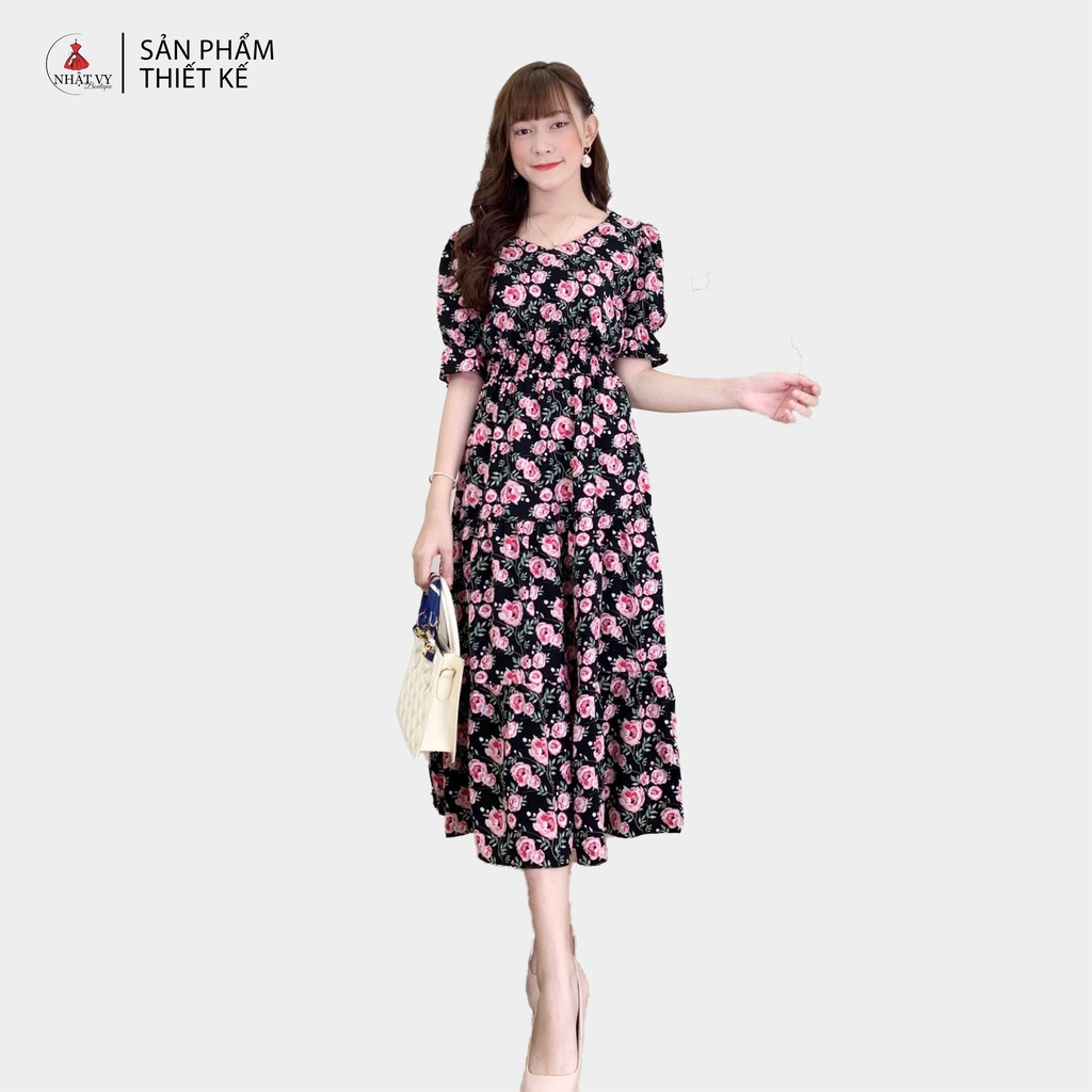 [Mã FAMALLT5 giảm 15% đơn 150k] Đầm hoa tầng đuôi cá bo chun eo - NHATVY D1951