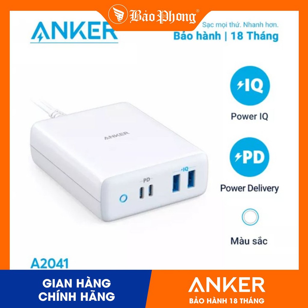 Sạc ANKER A2041 PowerPort Atom PD 4 100W (2 PD &amp; 2 PIQ)- BH 18 tháng