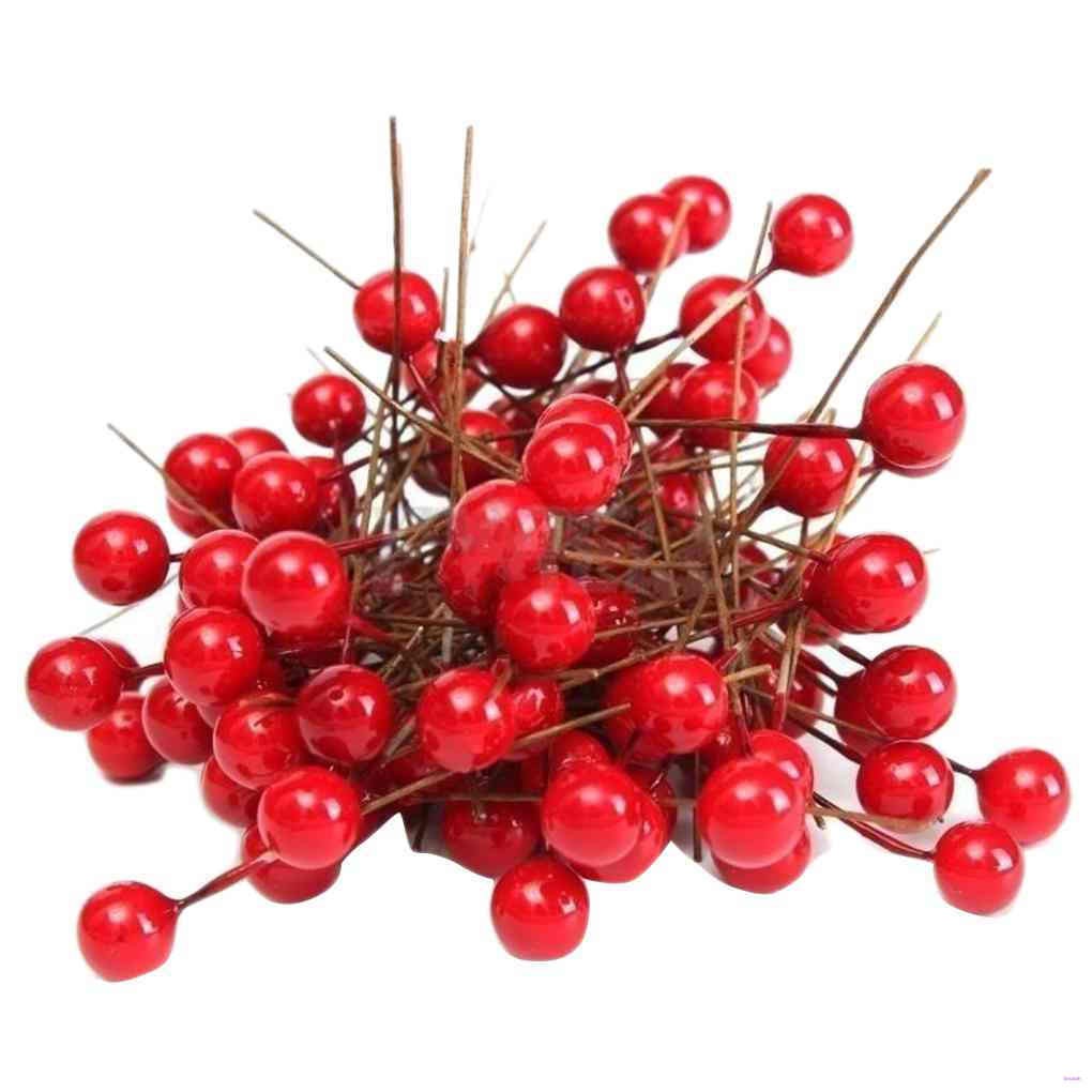 Bộ 100 quả berry holly nhân tạo màu đỏ bằng xốp dùng để trang trí Giáng Sinh