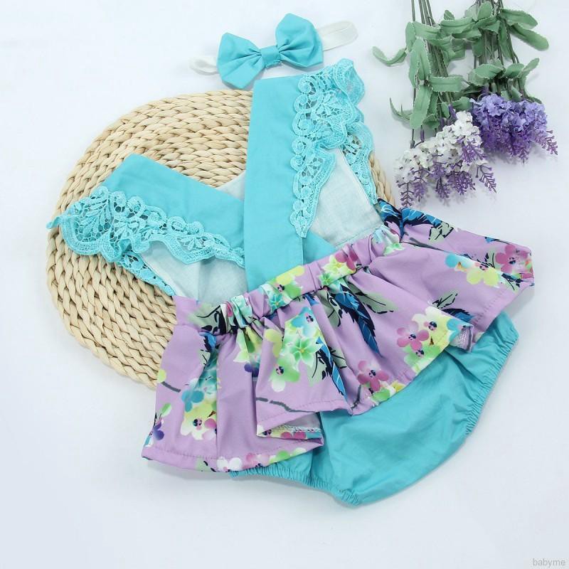 Jumpsuit cotton in hoa cho bé gái