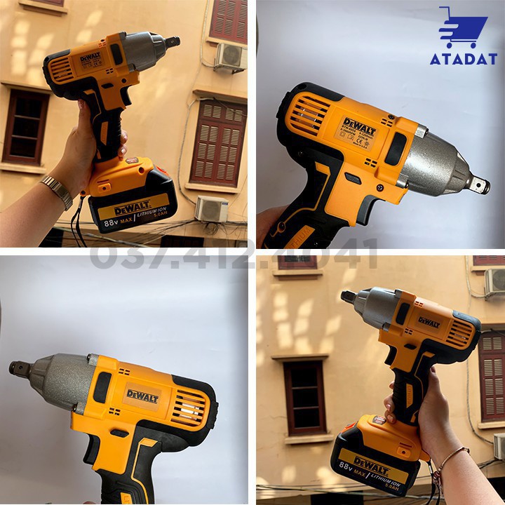 SIẾT BULONG, SIẾT ỐC, VẶN ỐC MẠNH MẼ DÙNG PIN DEWALT 88V - PIN CHUẨN 10 CELL - TẶNG 5 ĐẦU KHẨU + 1 ĐẦU CHUYỂN VÍT