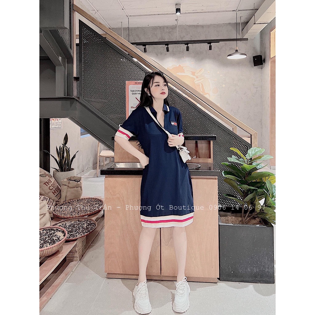 VÁY POLO CỔ KHÓA KẺ ĐỎ CHO NỮ