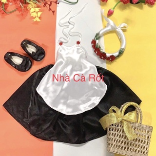 Set yếm đào lụa màu trắng hàng may thiết kế cho bé gái