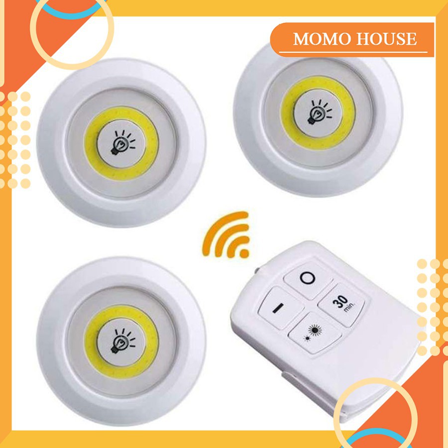 - Bộ 3 bóng mini Điều khiển từ xa - Đèn led dán tường thông minh treo cầu thang phòng ngủ gắn tủ trang trí