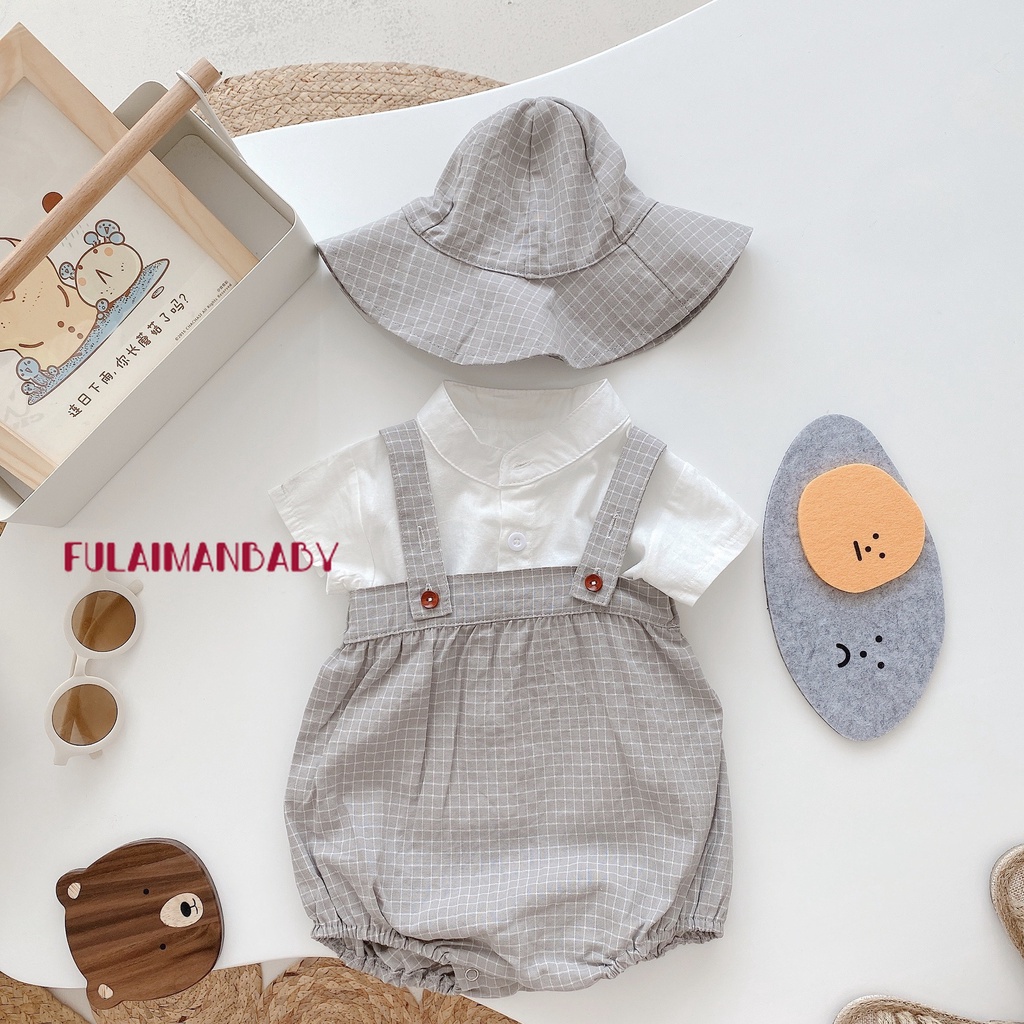 Bộ Áo Sơ Mi Ngắn Tay + Quần Short + Mũ Thời Trang Mùa Hè Cho Bé Trai