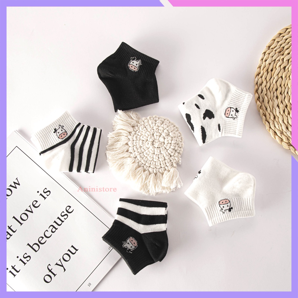 Tất cổ ngắn, vớ cổ ngắn nam nữ  BÒ SỮA ulzzang cotton cao cấp phong cách Hàn Quốc (TP CN 023 – Aninistore)