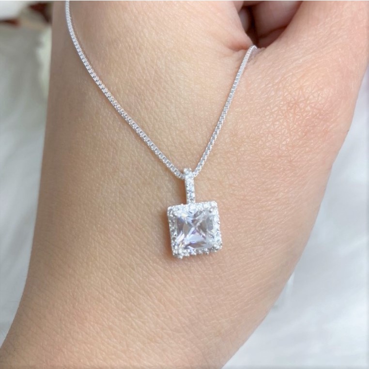 Dây chuyền bạc nữ mặt vuông đính đá lấp lánh, chất liệu bạc thật sang trọng - Trang sức bạc Evasilver