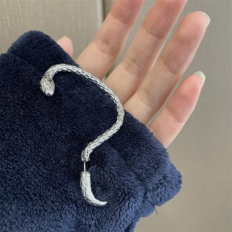 1 Khuyên Tai Tròn Mạ Bạc Hình Rắn Thời Trang Unisex