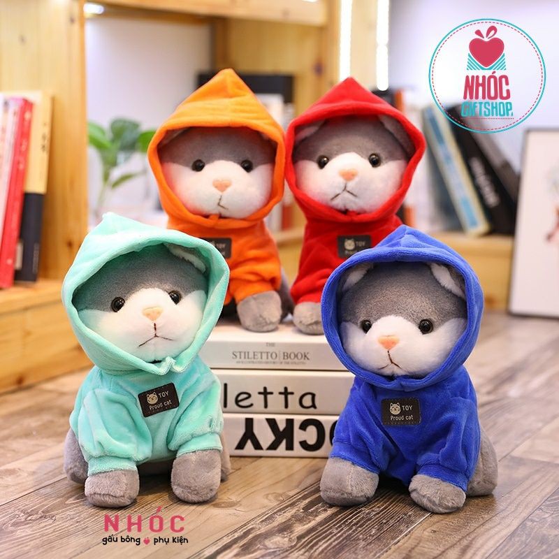 Gấu Bông Hoạt Hình Chó Husky Áo Hoodie Bông Mềm Hàng Cao Cấp Đồ Chơi Cho Bé An Toàn Dễ Thương Size Vừa Tay Nhiều Kiểu -N