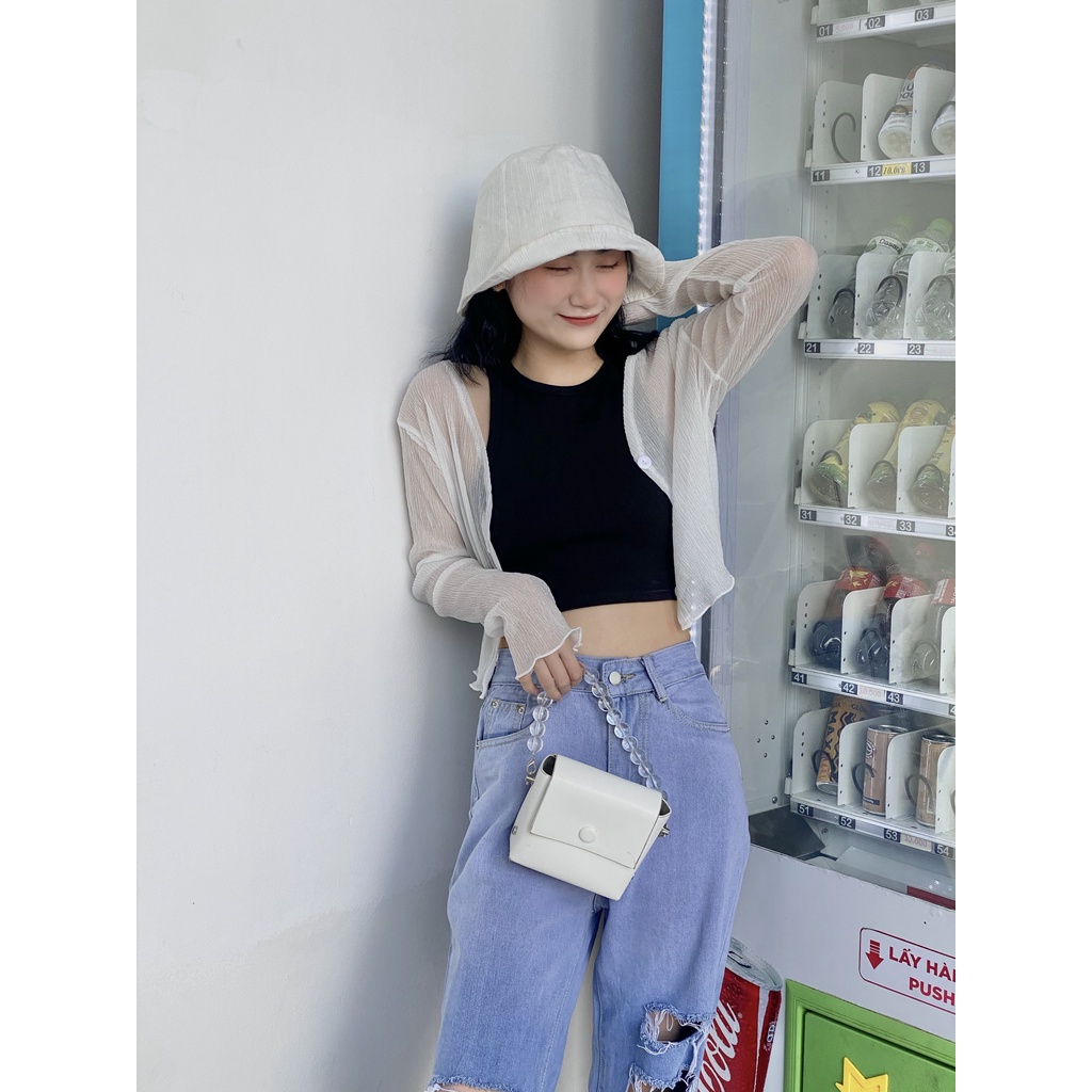 CARA Áo Maris Cardigan màu trắng/xanh tay dài ngọt ngào trẻ trung phù hợp dạo phố