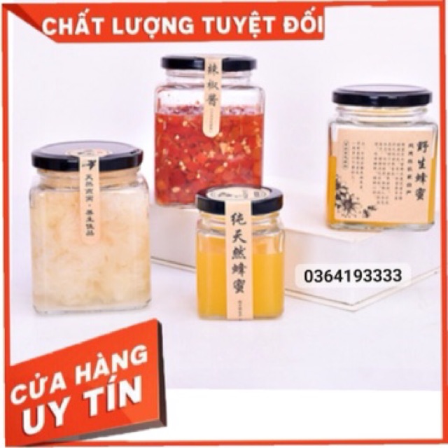 Hũ thuỷ tinh vuông 380ml - Lọ thủy tinh vuông đựng thực phẩm nắp chống tràn