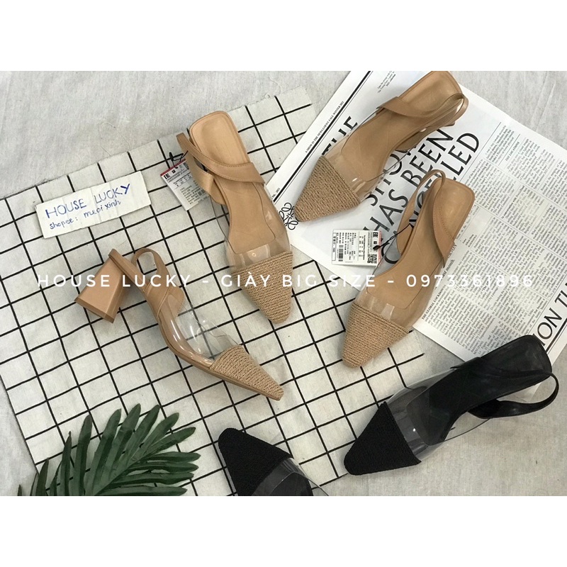 Giày gót trụ #Za.ra quai cài cao 6p phối mũi giày viền cói BIG SIZE