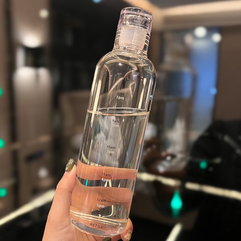 Bình Thủy Tinh Chia Vạch Cốc Cốc Nhắc Nhở Giờ Uống Nước, Dung Tích 500ML  Dùng Để Uống Nước Pha Trà Pha Cà Phê Quà Tặng