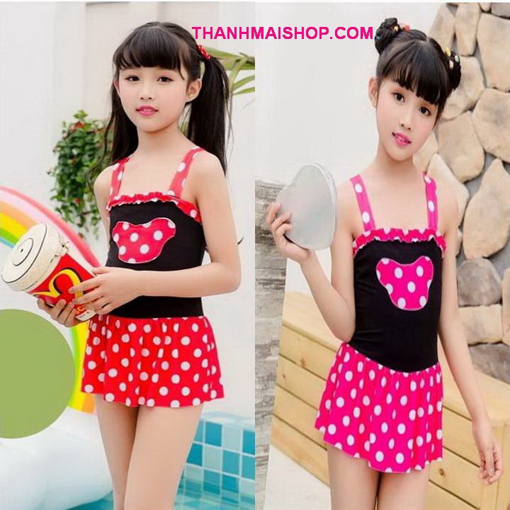 Đồ bơi bé gái 1 mảnh DBE015 chuột Mickey chấm bi váy xòe