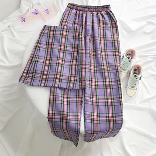 CHÂN VÁY CARO - CHÂN VÁY ULZZANG - CHÂN VÁY MÀU TÍM - QUẦN CARO - PLAID PANTS - QUẦN CARO ỐNG RỘNG MÀU TÍM