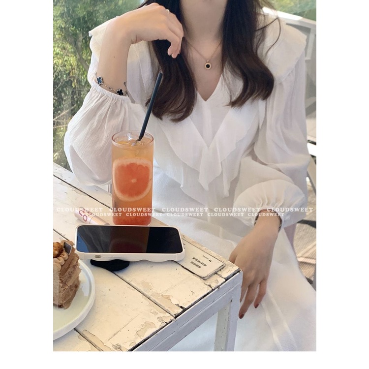 Đầm Tay Phồng Cổ Chữ V Thiết Kế Đơn Giản Thời Trang Theo Phong Cách Hàn Quốc