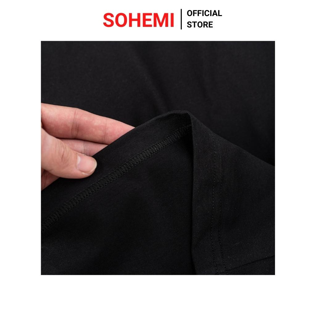 Áo thun nam SOHEMI màu đen cổ tròn in LOGO thương hiệu vải cao cấp co giãn 4 chiều