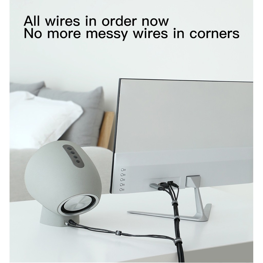 Cuộn dây cột dây cáp tai nghe/dây cáp USB hiệu Baseus dài 3m có miếng dán velcro