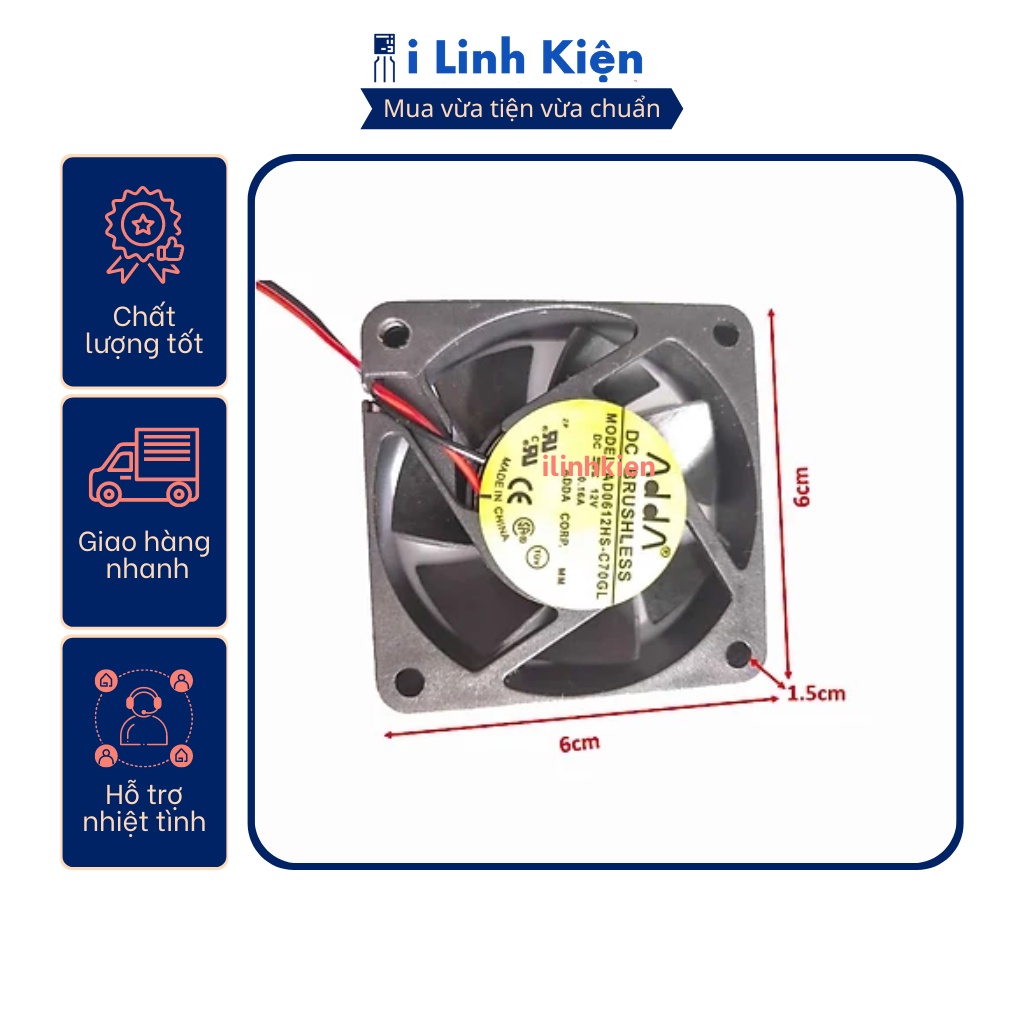Quạt tản nhiệt 12V làm mát cho máy tính laptop kích thước 6x6x1.5cm