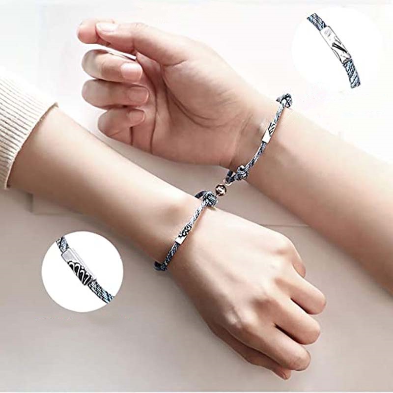 Set 2 vòng tay dây bện khóa nam châm sáng tạo thời trang cho cặp đôi