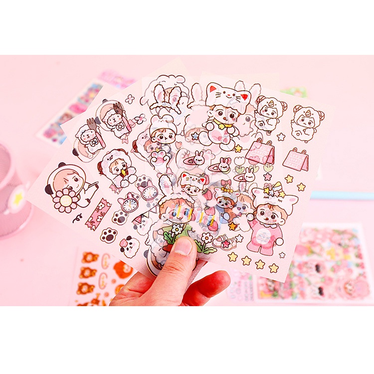 Flowertree Bộ 4 Sticker Dán Trang Trí Sổ Tay Hình Cô Gái Dễ Thương