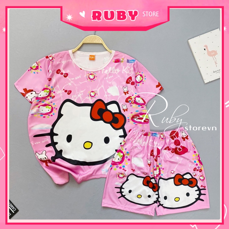 Đồ bộ bé gái chất thun mềm mịn mát in hình Hello Kitty bò sữa dễ thương size từ 5kg đến 60kg DBRBD SIZE 4 - L