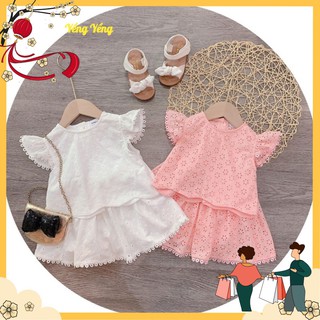 Sbg38 - bộ bé gái ren lỗ tay cánh tiên nơ sau