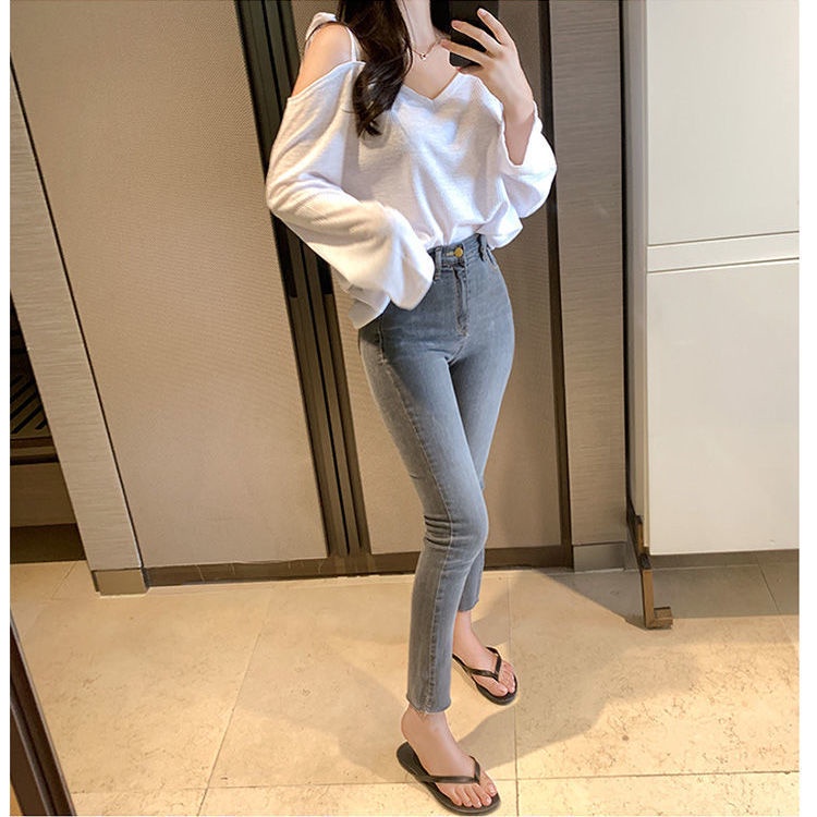 Áo Thun Tay Dài Hở Vai Dáng Rộng Phong Cách Hong Kong Quyến Rũ Dành Cho Nữ