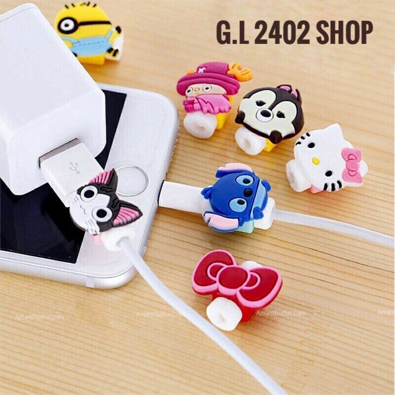 Nút gắn bảo vệ trang trí dây cáp sạc, tai nghe hoạt hình thú dễ thương