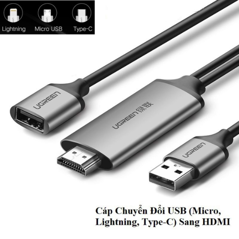 Cáp Chuyển Đổi USB, Micro, Lightning, Type-C Sang HDMI cao cấp UGREEN 50291 Dài 1.5m - Hàng chính hãng