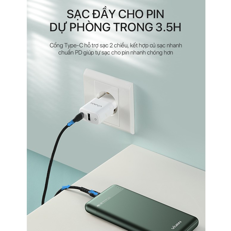 Pin Sạc Dự Phòng 10000mAh VIVAN VPB-M10 Sạc Nhanh Chuẩn PD/QC3.0 18W 2 Output 2 Input - BẢO HÀNH 12 THÁNG 1 ĐỔI 1 | BigBuy360 - bigbuy360.vn