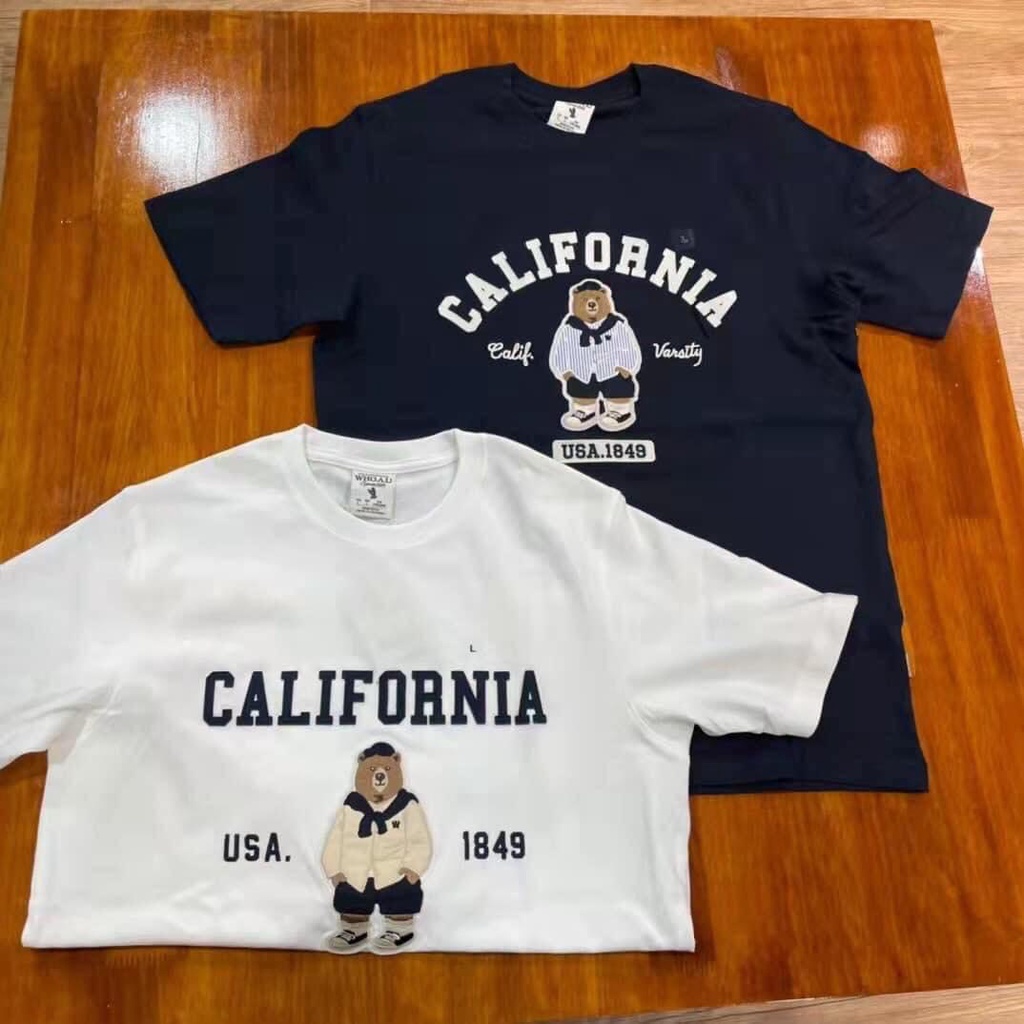 Áo thun tay lỡ, cổ tròn cho bé và gia đình họa tiết gấu Cali vải cotton mềm mịn, thoáng mát – Sammy_VN