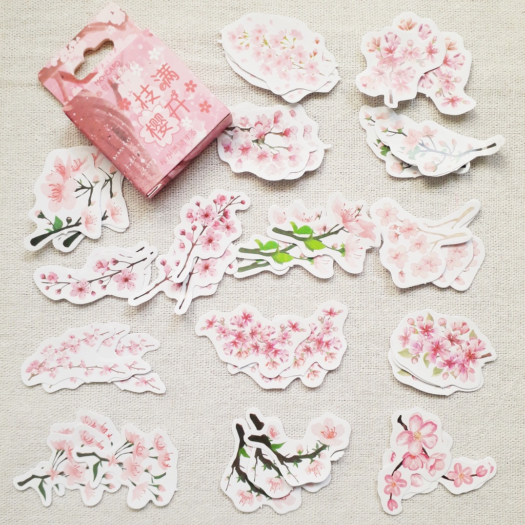 Hộp 45 miếng sticker mẫu cành hoa anh đào