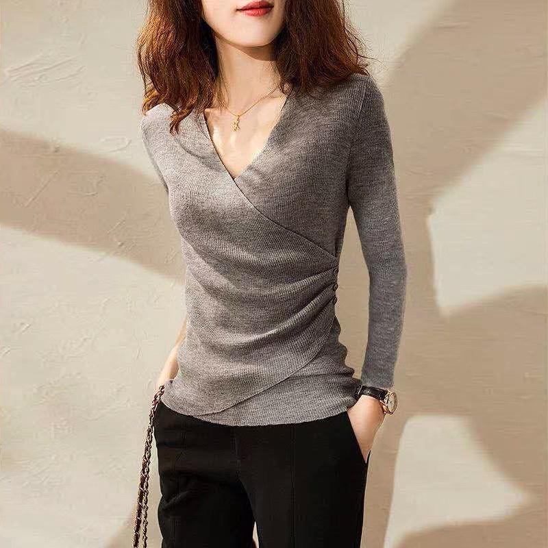 Áo Sweater dệt kim cổ chữ V ôm dáng quyến rũ