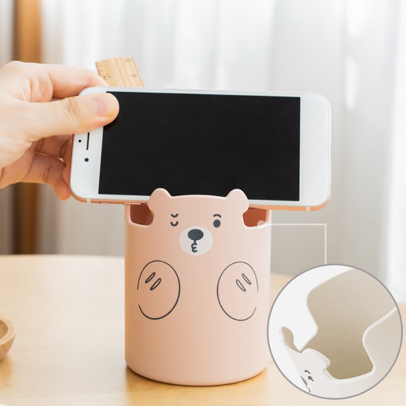 Hộp đựng bút/ cọ trang đIểm đa năng hình gấu dễ thương chất lượng cao dành cho nữ