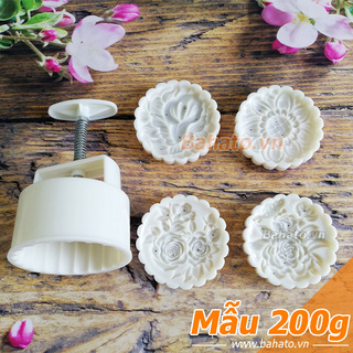Khuôn trung thu 200g 4 mặt hoa hồng chùm, hướng dương, mẫu đơn, hoa ly