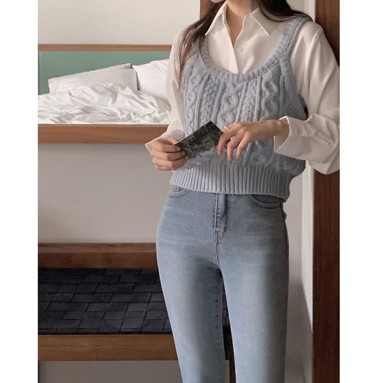 Áo Sơ Mi Trắng Tay Dài Dệt Kim Đơn Giản Dễ Phối Đồ 48721