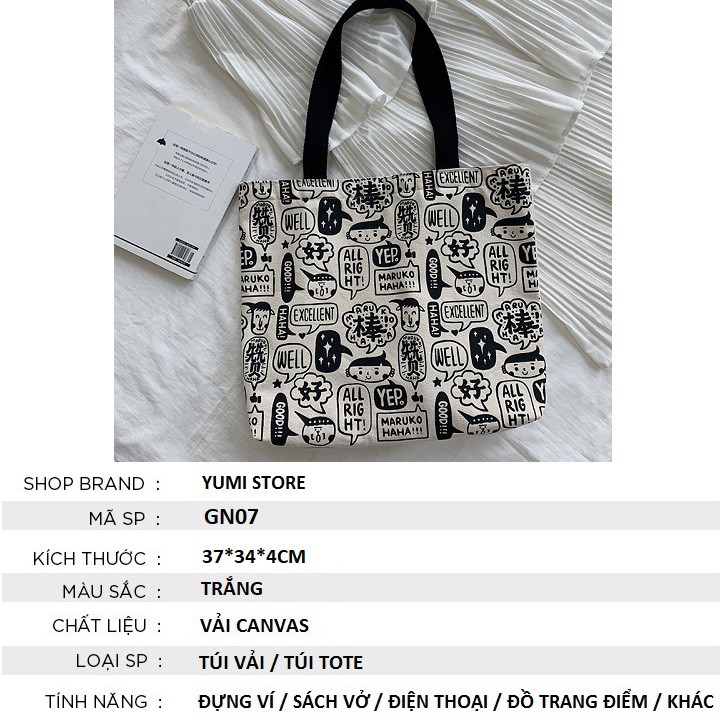 Túi Tote Đeo Chéo Unisex Phong Cách Ullzzang - Túi Vải Canvas Thời Trang Đeo Vai GN07