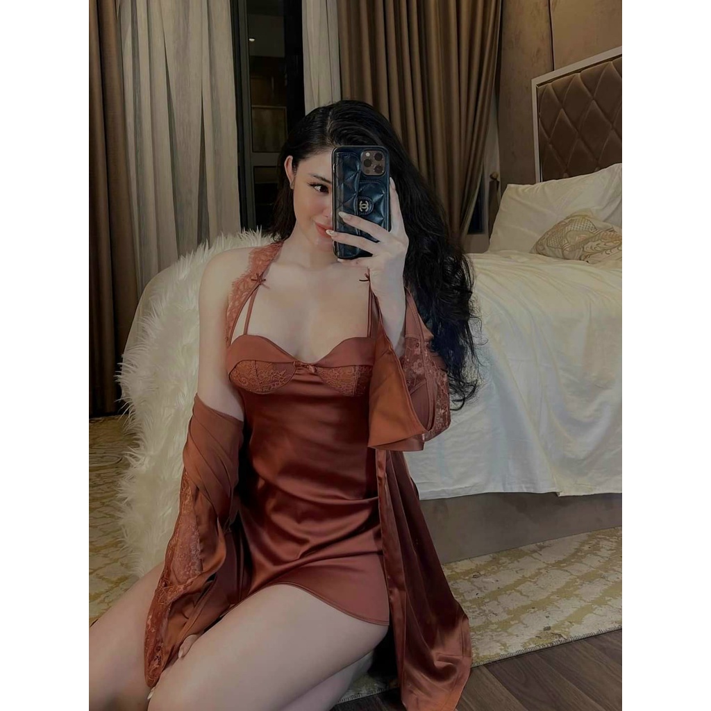 (M. 140) Váy ngủ sexy có đệm ngực lụa đan dây cao cấp Đầm mặc nhà gợi cảm quyến rũ