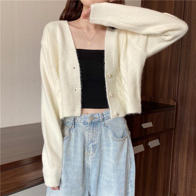 Áo cardigan cổ chữ V tay dài kiểu croptop thời trang mùa thu trẻ trung cho nữ