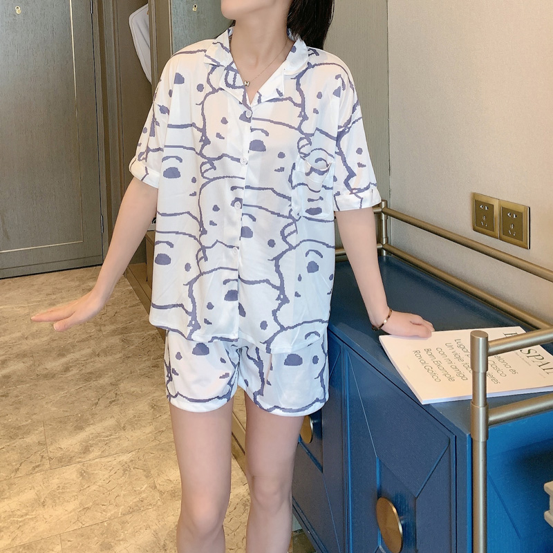 Bộ Đồ Ngủ Cotton Ngắn Tay Phong Cách Hàn Quốc Độc Đáo Cho Nữ