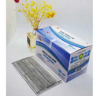 Khẩu trang y tế màu xám 4 lớp giấy kháng khuẩn 4U famapro hàng công ty Nam Anh hộp 50 chiếc
