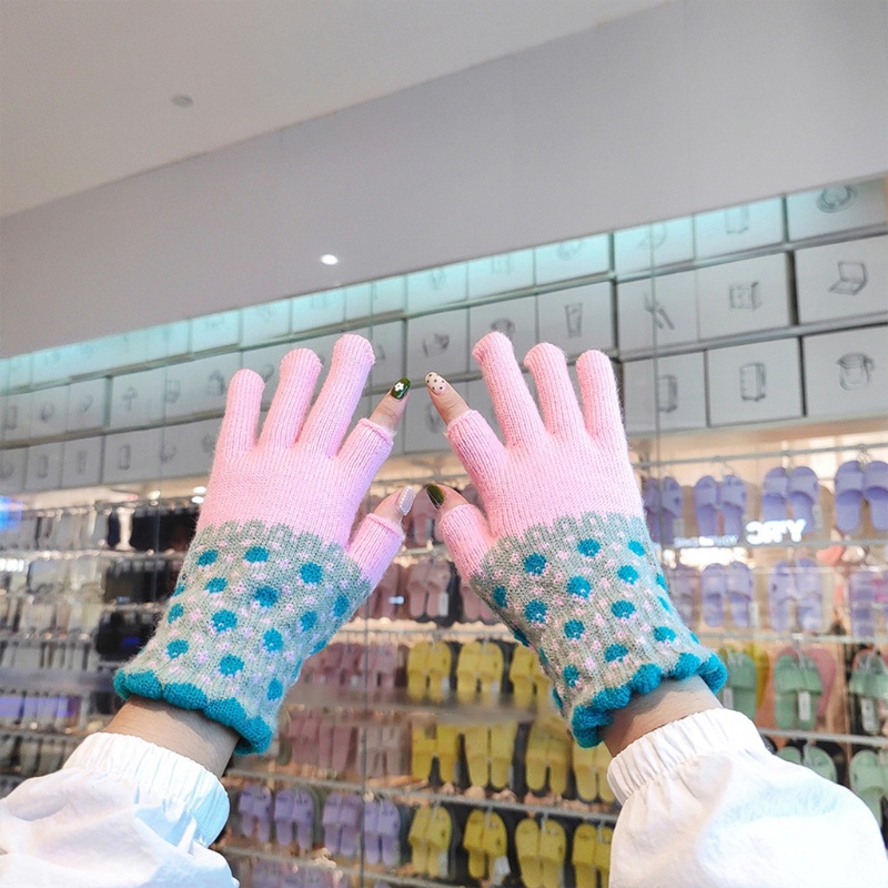 Găng Tay Dệt Kim Hở Ngón Dày Dặn Giữ Ấm Mùa Đông Cho Bé