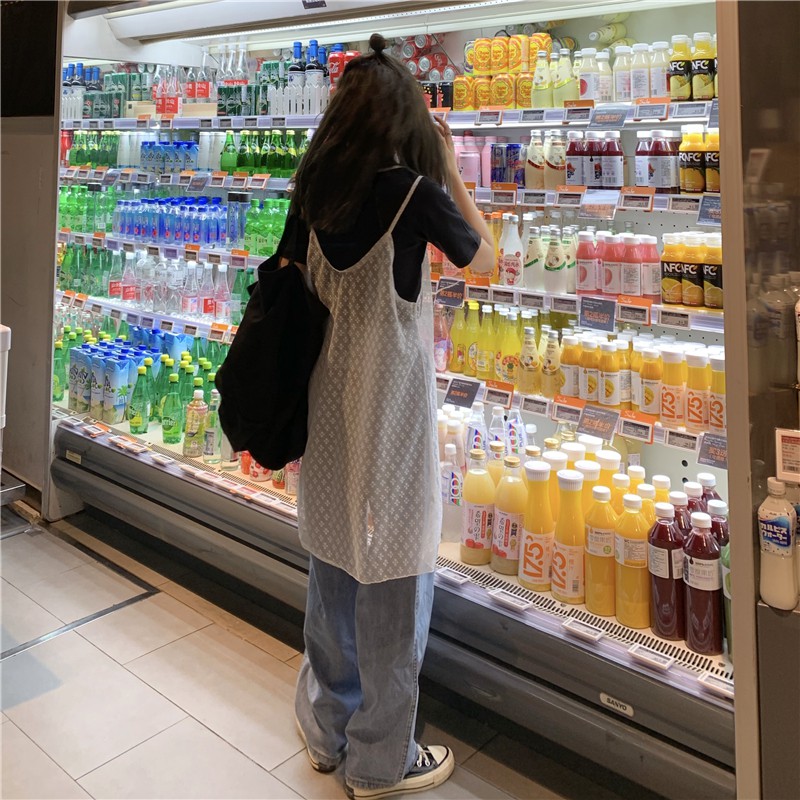 Bộ áo thun tay ngắn dáng rộng + đầm 2 dây kiểu Hàn Quốc cho nữ Xiaozhainv | BigBuy360 - bigbuy360.vn