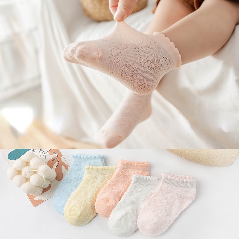 Set 5 Đôi Vớ cotton Mỏng Phối Ren Thoáng Khí Thoải Mái Cho Bé