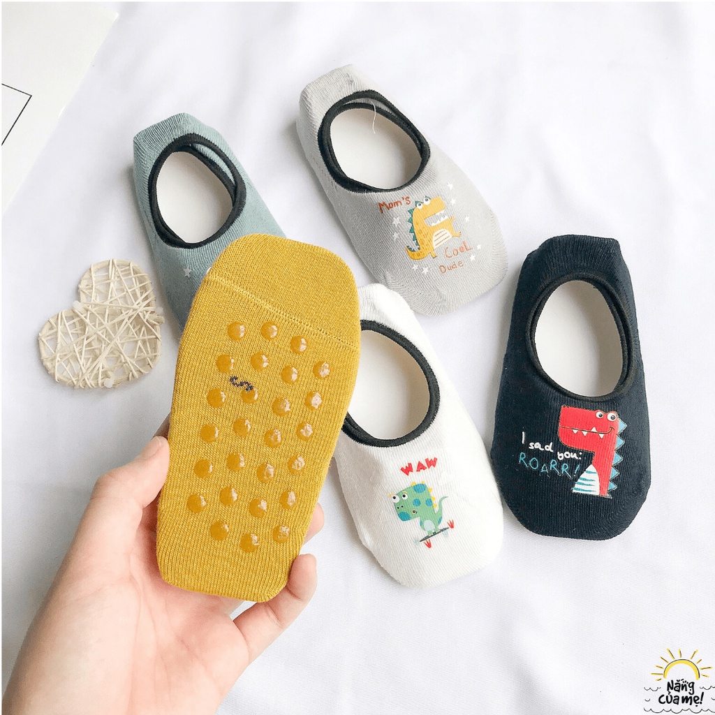 Set 5 đôi tất lười khủng long cho bé từ 1-10 tuổi, đế chống trơn trượt, gót chống tuột - Nắng Của Mẹ_BEKHUNGLONG