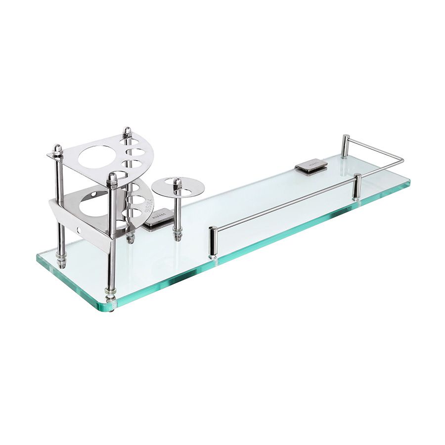 Kệ kính nhà tắm - kệ gương phòng tắm cao cấp TP39 inox 304 kích thước 12x50cm tặng kèm ly, khay đựng bàn chải, đinh ốc.