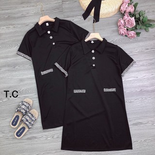 Váy đen cổ đức phối nhũ cho nữ