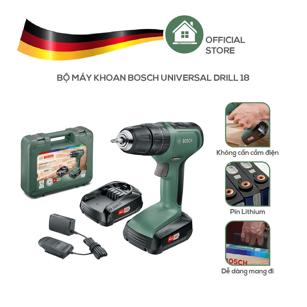 Máy khoan không dây Bosch Universal Drill 18 - Nhập khẩu từ Đức