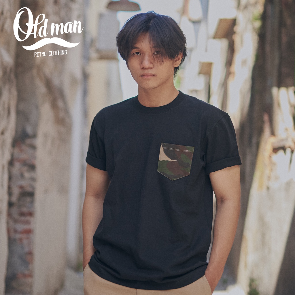 Áo Thun Nam Có Túi Camo OLDMAN, Áo Thun Vintage Nam Cổ Tròn, Tay Đùi Ngắn, 265g Cotton, Basic, Cổ Điển, Co Giãn | BigBuy360 - bigbuy360.vn